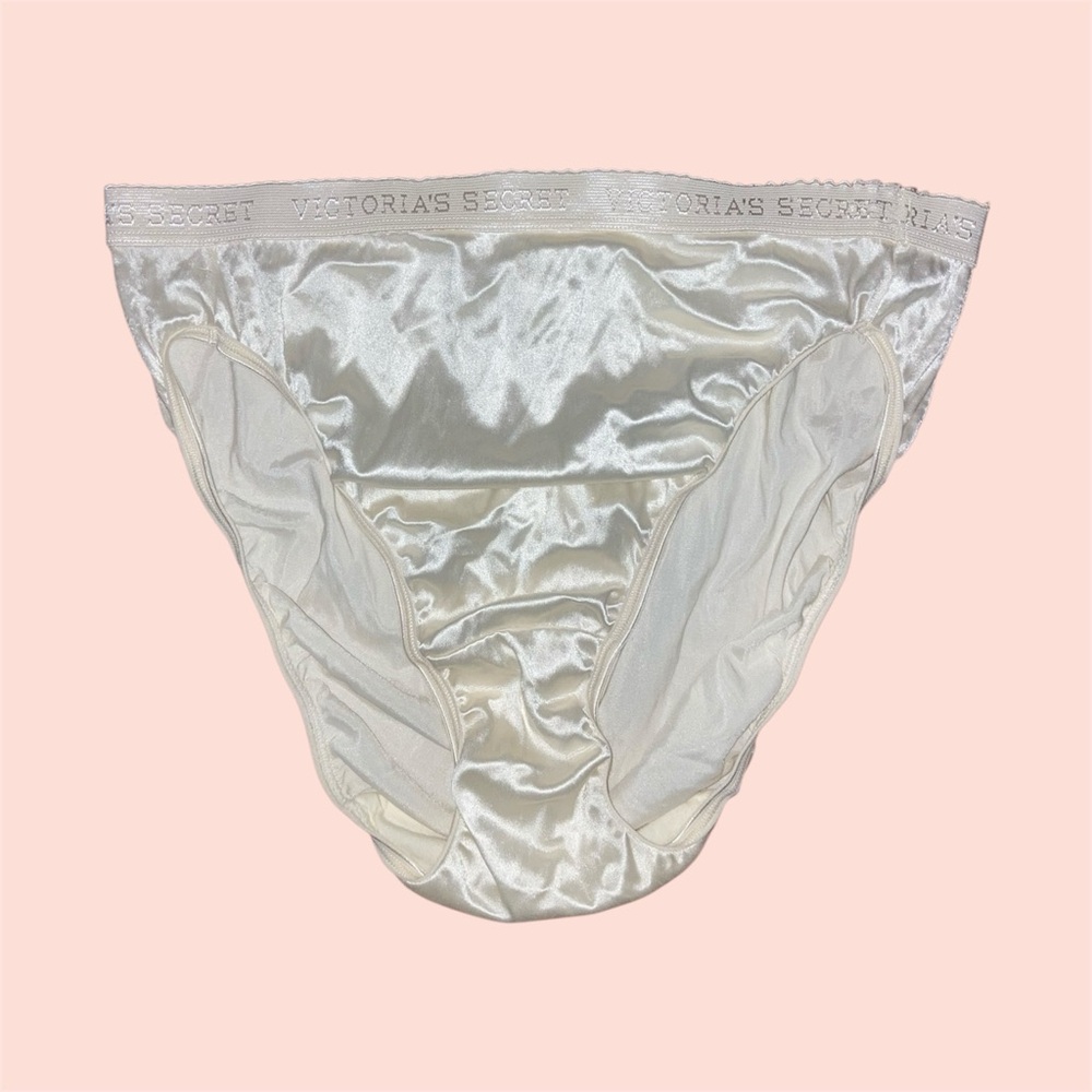 Vintage White Satin Hi Leg Brief Panty